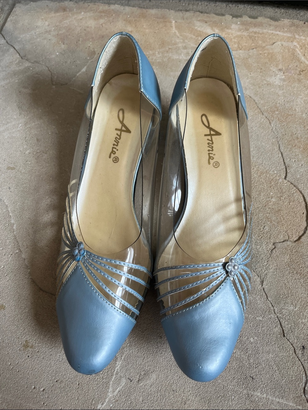 Annie Blue Pointed-Toe Pumps with Clear Panels - Picture 2 of 5